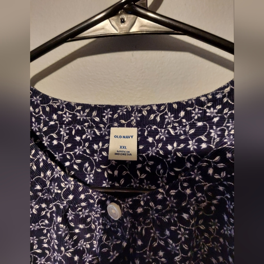 Old Navy Popover Blue Floral Top XXL Corduroy Cottagecore Country Prairie Boho - Picture 6 of 9